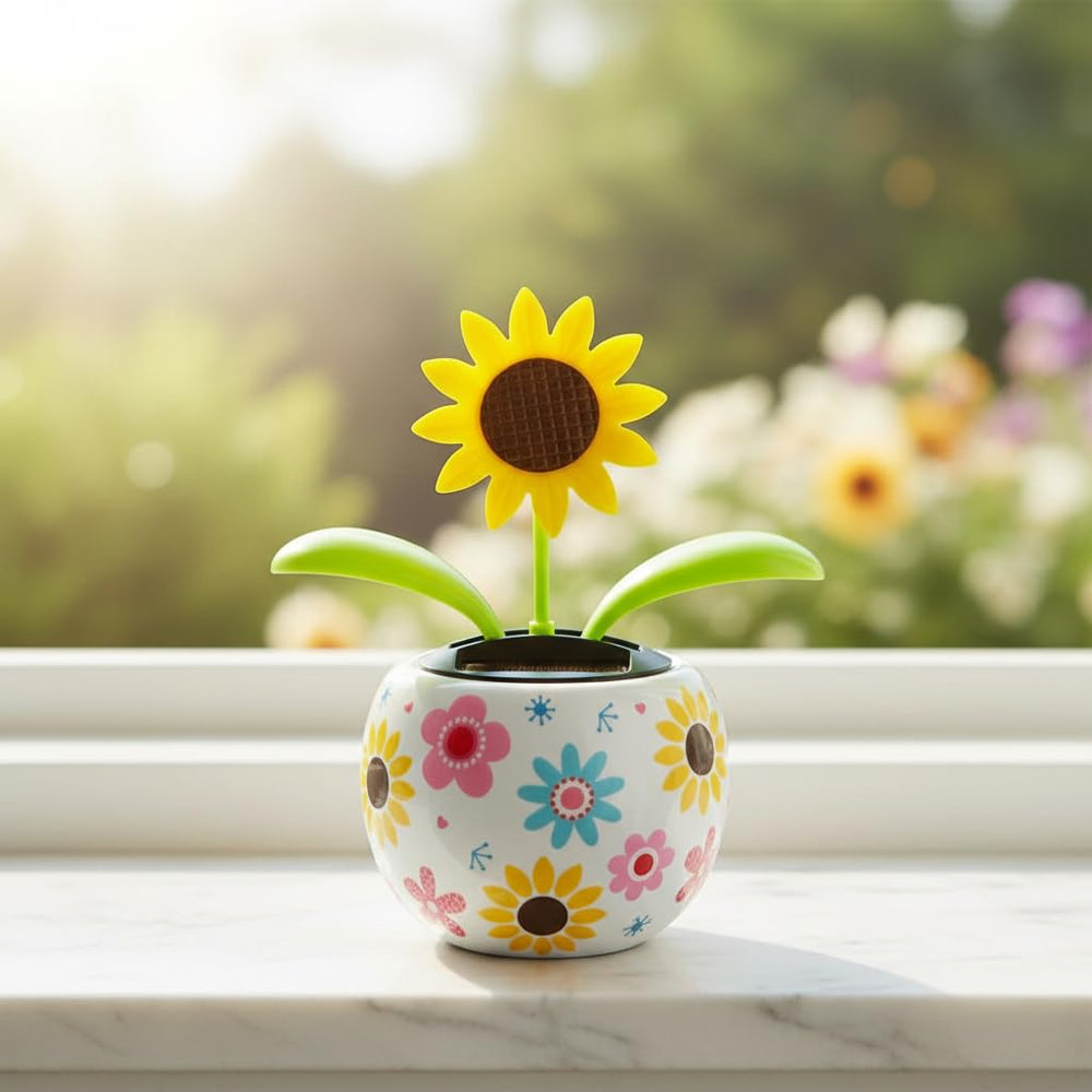 Galyacht solar dancing sunflower window sill brightens mornings with natural light.