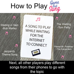 Game That Song 80s Expansion hands around a card for a playful challenge