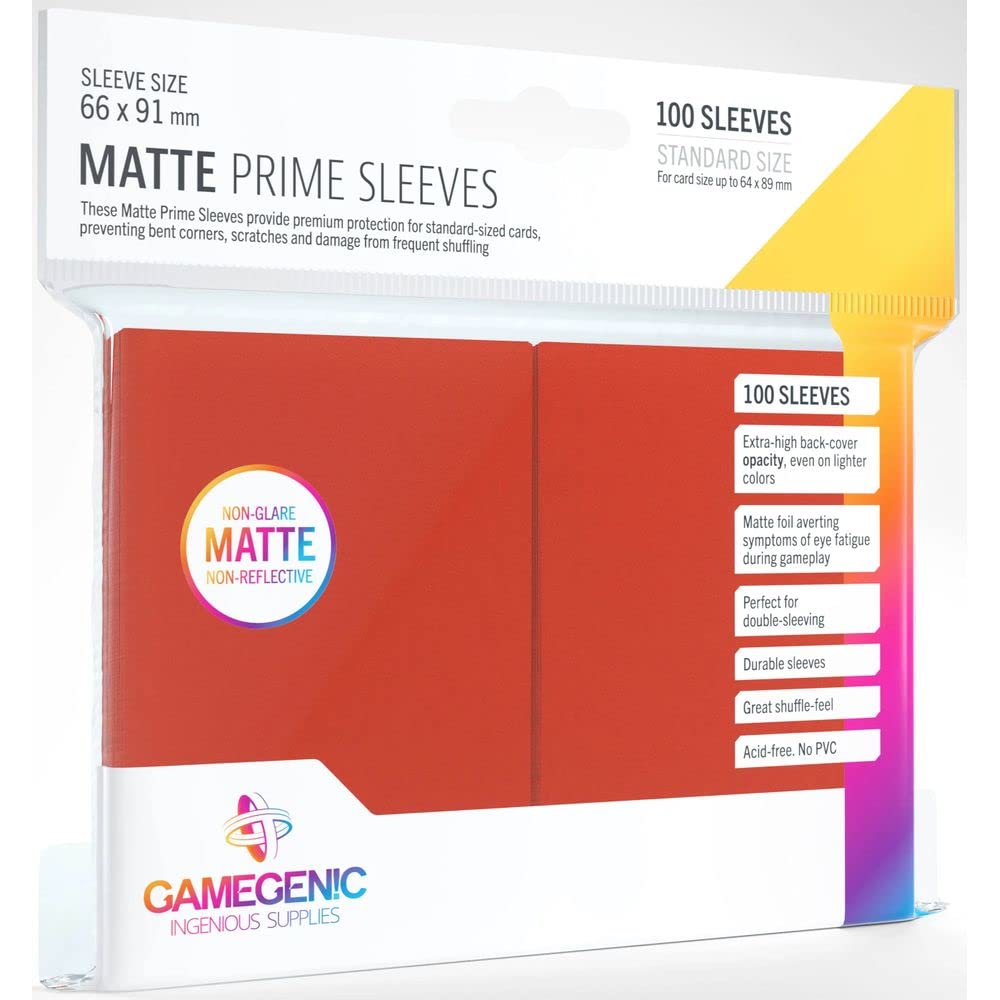 Gamegenic red matte prime sleeves protect standard cards during play.