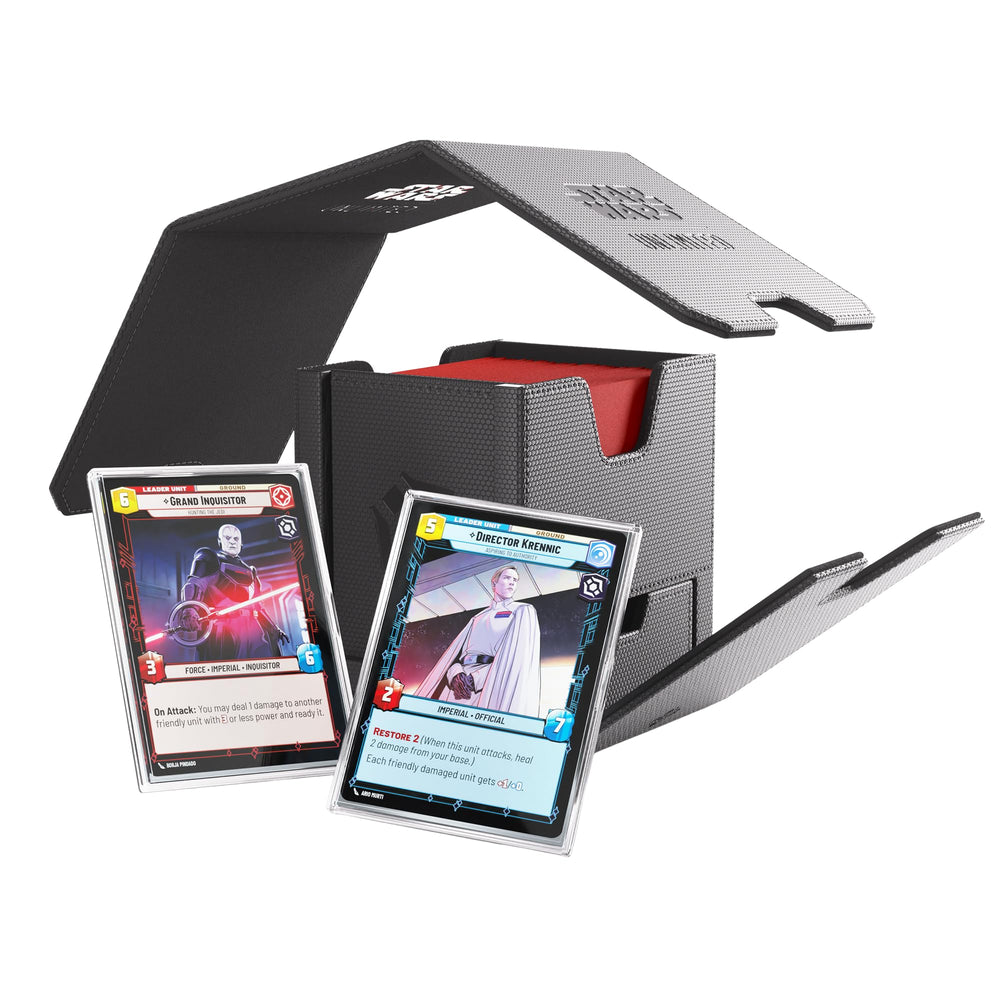 Gamegenic Twin Suns Deck Pod open reveals easy leader-card access during play.
