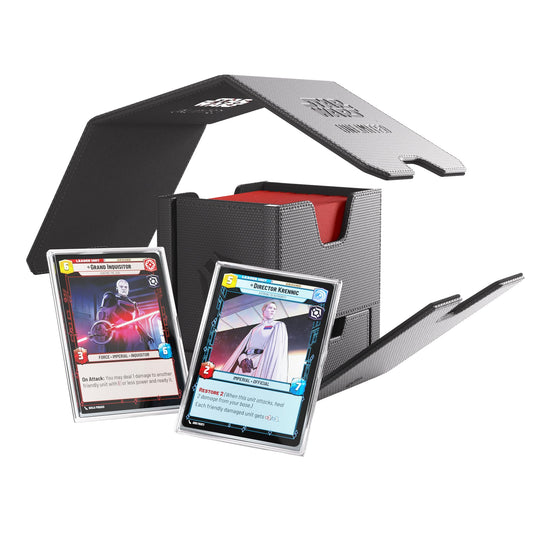 Gamegenic Twin Suns Deck Pod open reveals easy leader-card access during play.
