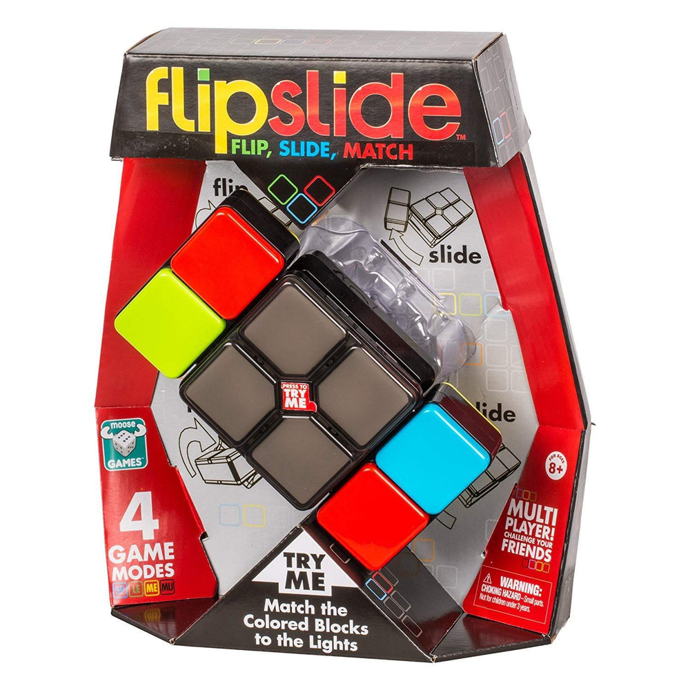 Games Flipslide flips blocks to reveal colors for satisfying on-the-go play.