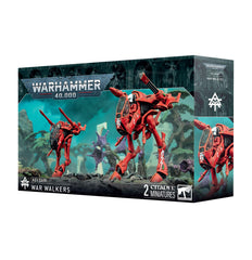 Games Workshop Aeldari War Walkers pair on table, ready for assembly and painting.