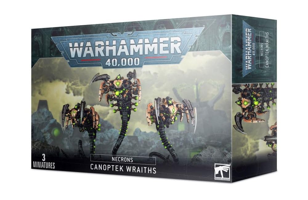 Games Workshop Canoptek Wraiths pose closeup showing scythe blades and detail for assembly.
