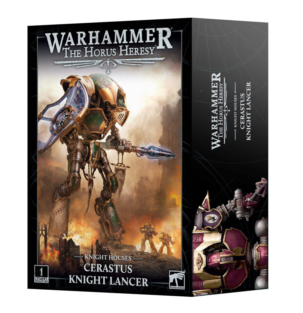 Games Workshop Cerastus Knight Lancer front view, a swift close-quarters combat knight for epic duels.
