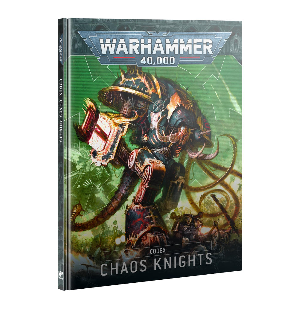 Games Workshop Chaos Knights Codex cover showing dramatic Knight imagery for Warhammer 40,000 battles.