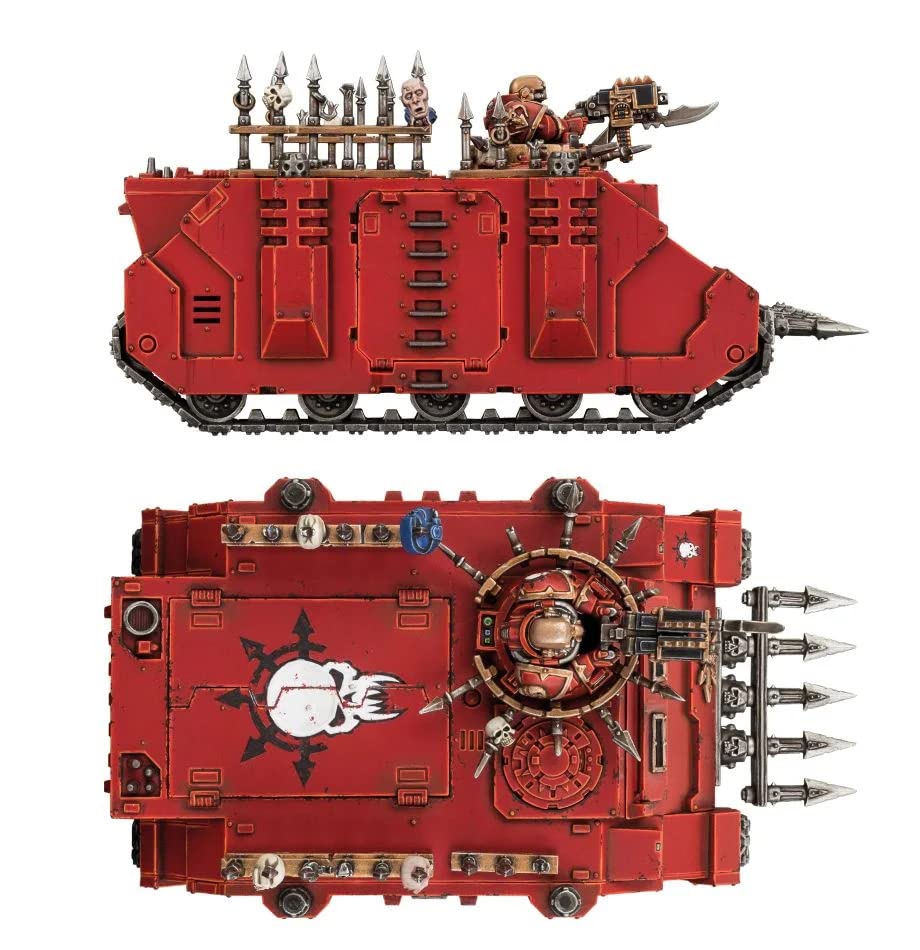 Games Workshop Chaos Rhino rear-angled view reveals ready-to-deploy transport with access.