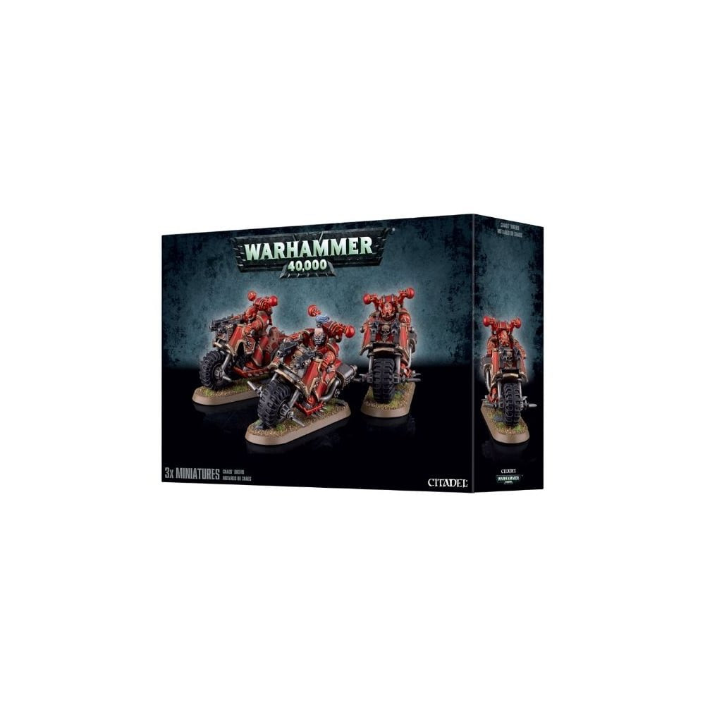 Games Workshop Chaos Space Marines Bikers with interchangeable heads and backpacks for customization.