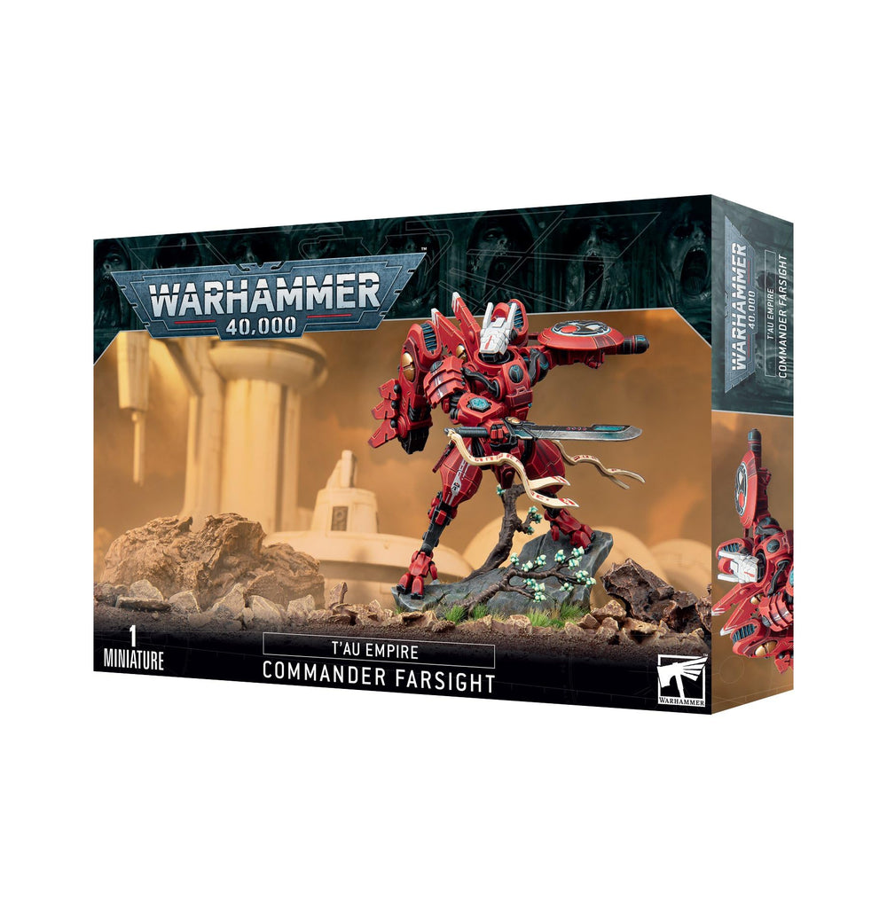 Games Workshop Commander Farsight front view miniature, ideal for tabletop battles and painting.