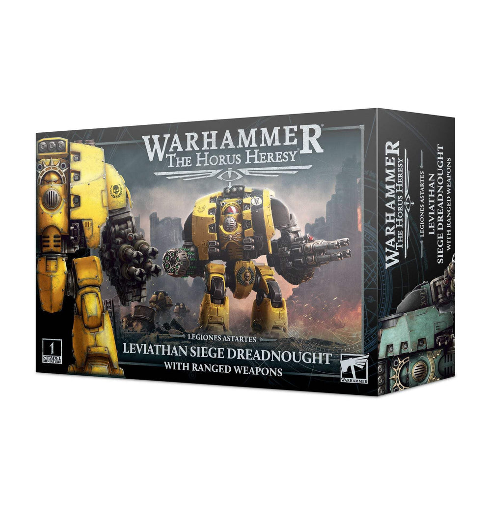 Games Workshop Leviathan Siege Dreadnought with ranged weapons for dramatic tabletop battles, highly poseable and customizable.