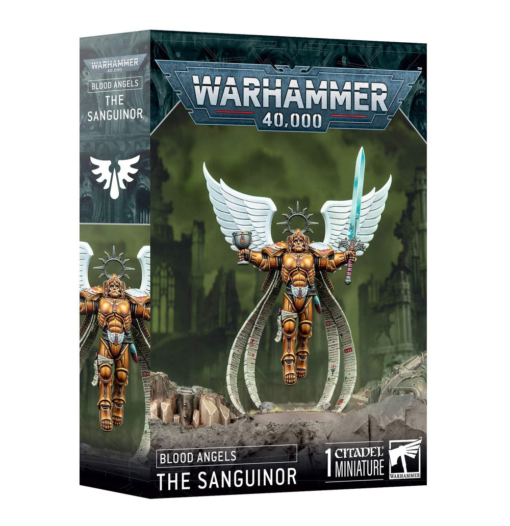 Games Workshop Sanguinor miniature with Encarmine Broadsword for dramatic battlefield storytelling.