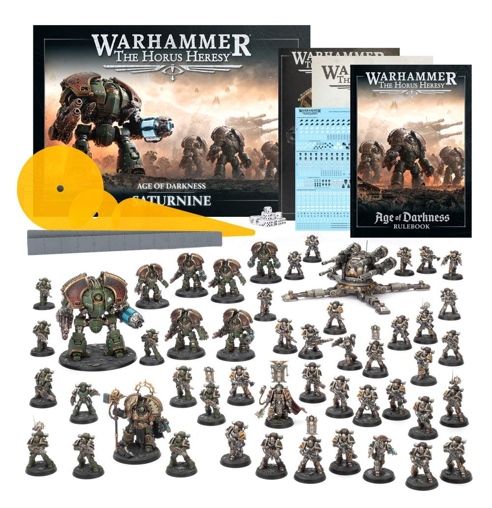 Games Workshop Saturine Dreadnought front view highlights intricate armour for dramatic tabletop clashes.