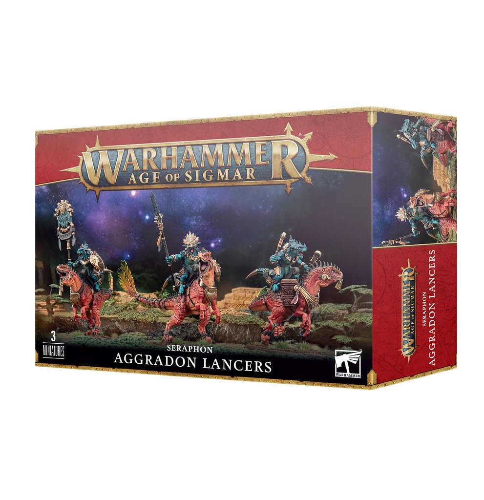 Games Workshop Seraphon Aggradon Lancers mounted front view for tabletop battles