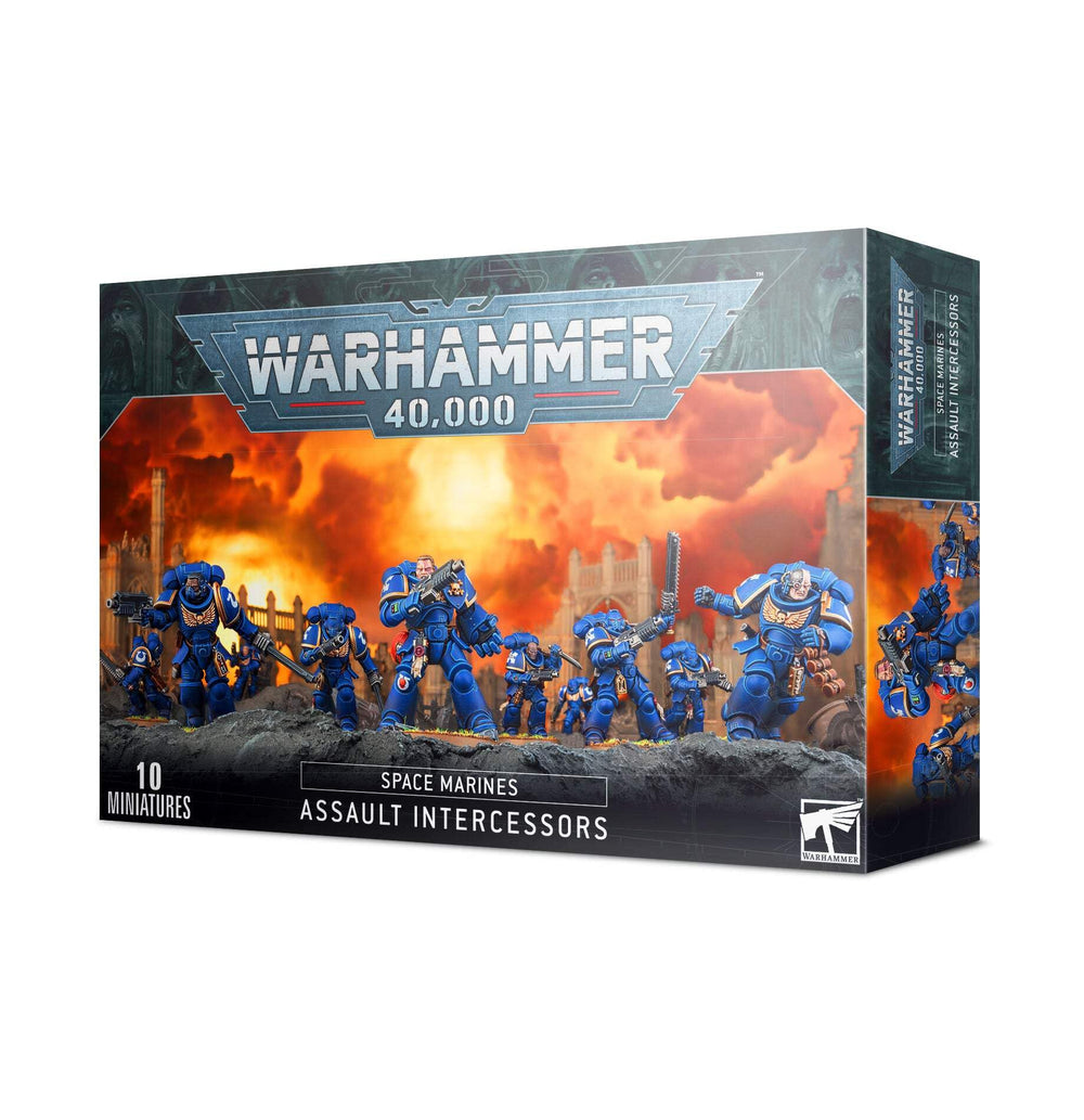Games Workshop Space Marine Assault Intercessors in a dynamic pose, primed for close combat on the tabletop.