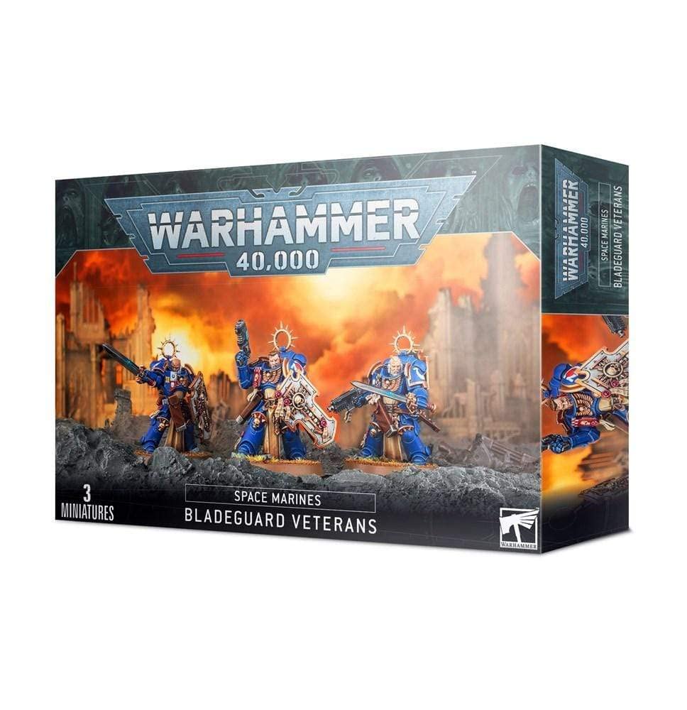 Games Workshop Bladeguard Veterans front view with power swords, ready for close combat.