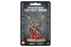 Games Workshop Tech-Priest Dominus figure, front view, ideal for painting and tabletop battles.