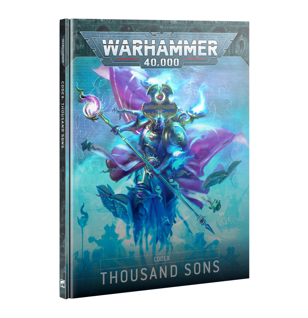 Games Workshop Thousand Sons Codex 10th Edition cover with detailed art inspires painting and tabletop play.