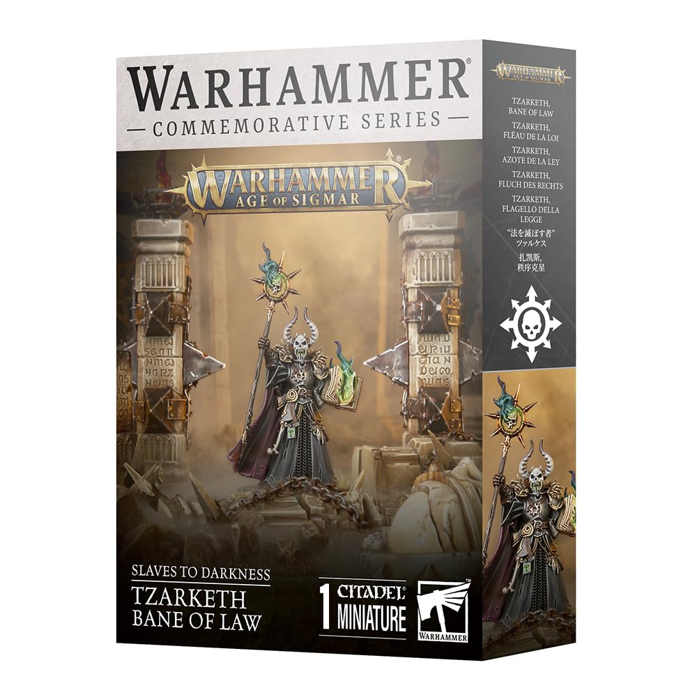 Games Workshop Tzarketh, Bane of Law, front view with flaming tome for dramatic display