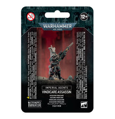 Games Workshop Vindicare Assassin front view for tabletop display and painting reference.