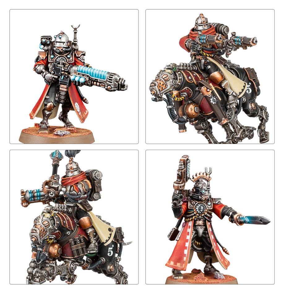 Games Workshop Warhammer 40,000 detailed Adeptus Mechanicus insignia on models.