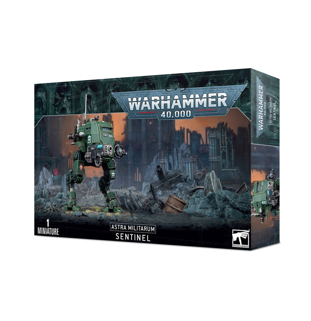 Games Workshop Warhammer 40K Sentinel assembly shows customizable stance and weapon options for versatile play.