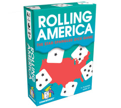Gamewright Rolling America action moment showing players plotting moves.