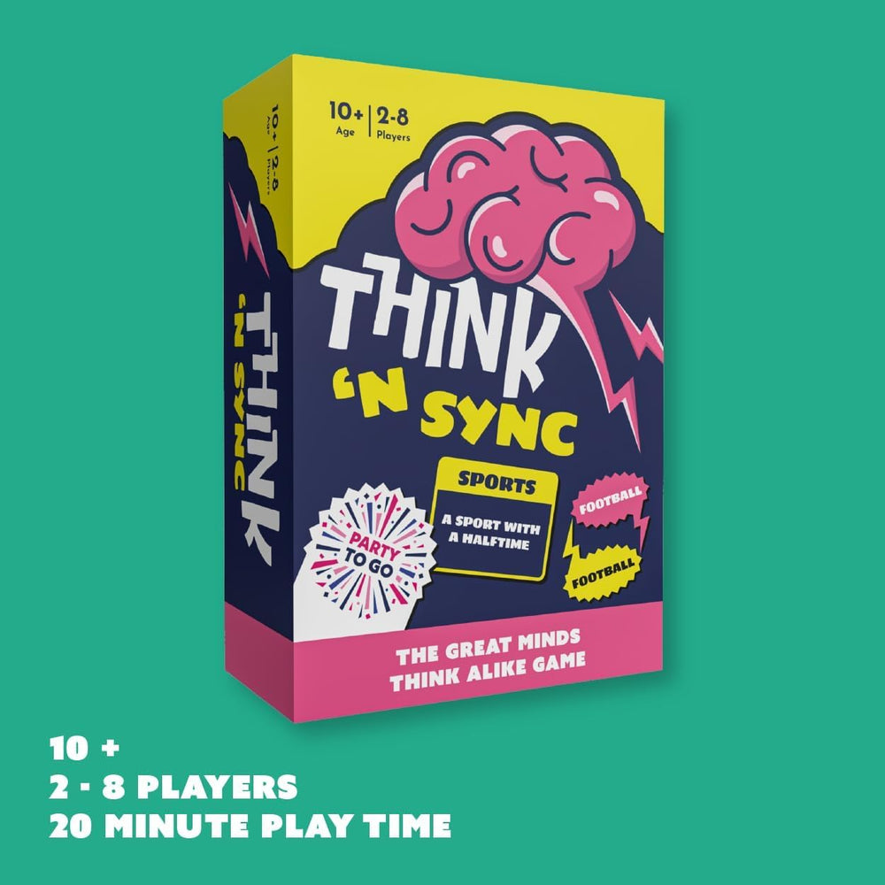 Gamewright Think 'N Sync family-table scene with 3-8 players.