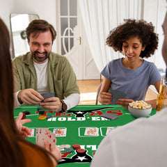 Gamie 36 by 72 poker mat on table ready for game night