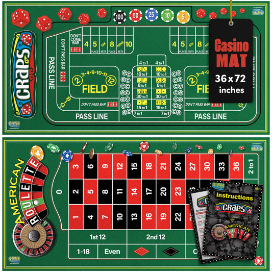 Gamie double-sided roulette and craps table mat showing both layouts for versatile play