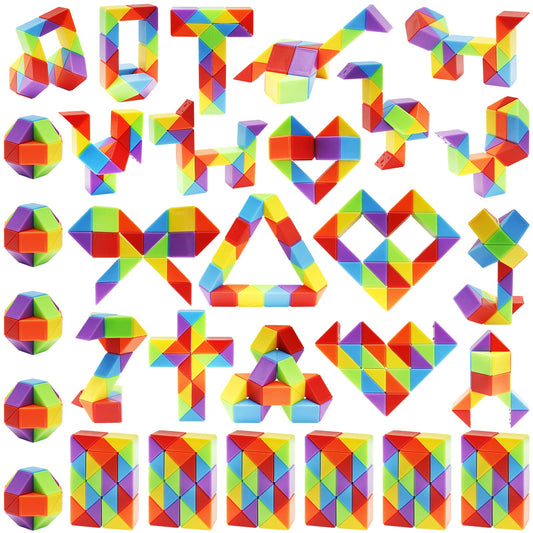 Ganowo 30-pack medium snake cube puzzles in bright colors for fidget play.
