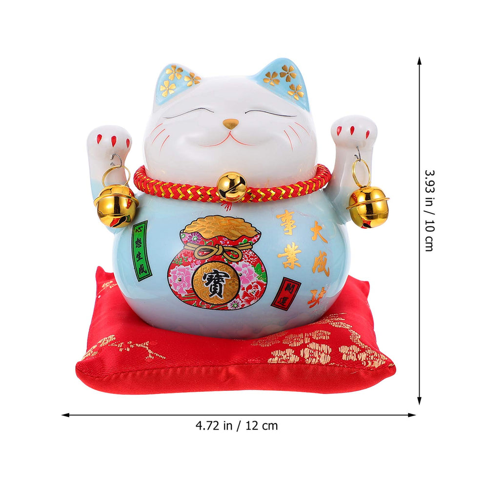 Garneck Lucky Cat Money Bank front view with glossy blue glaze for easy saving.