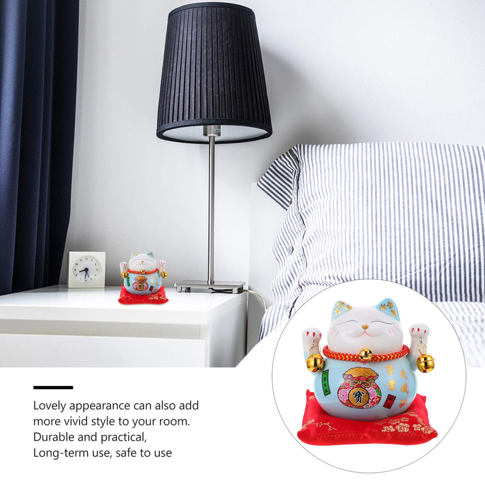 Garneck Lucky Cat Money Bank blue ceramic piggy bank as a festive gift idea.