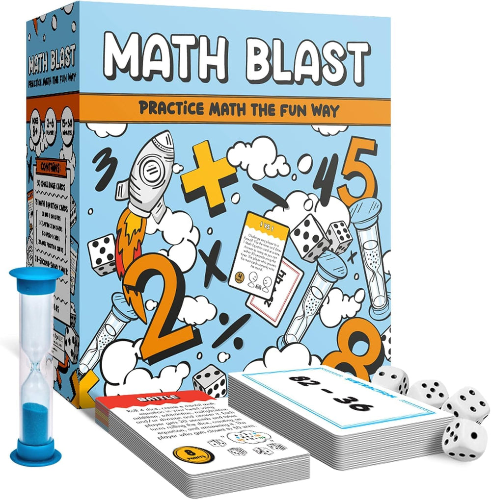 Gartana Games Math Blast challenge cards for quick, engaging practice in home or classroom.