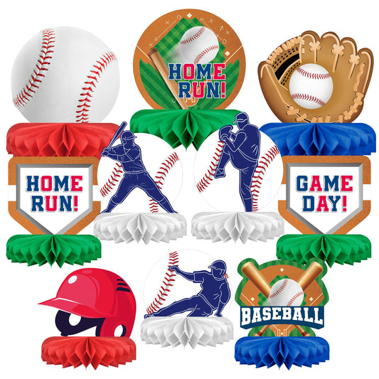 Gatherfun Baseball Honeycomb Centerpiece featuring players in action for vibrant game-day tables.