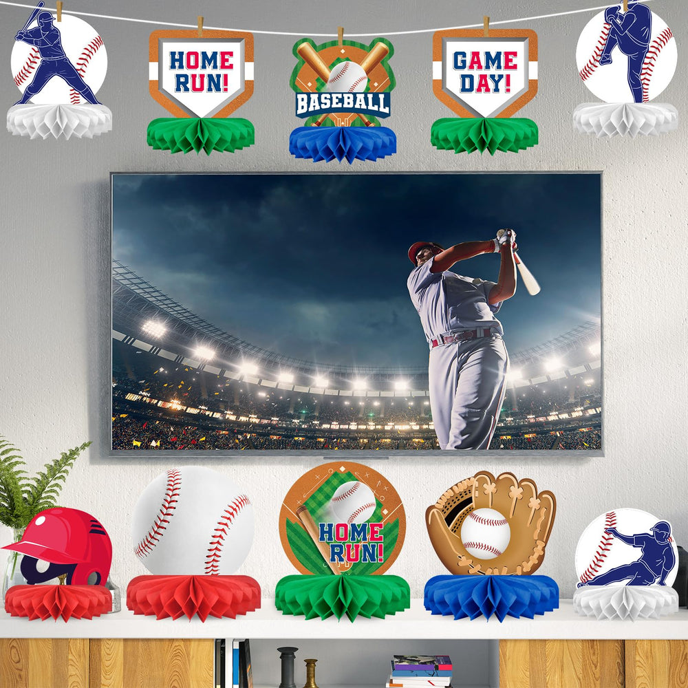 Gatherfun Baseball Honeycomb Centerpiece for sports festivals and large gatherings.