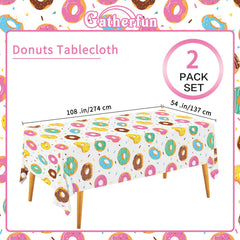 Gatherfun donut tablecloth closeup colorful sprinkles design for festive tables.
