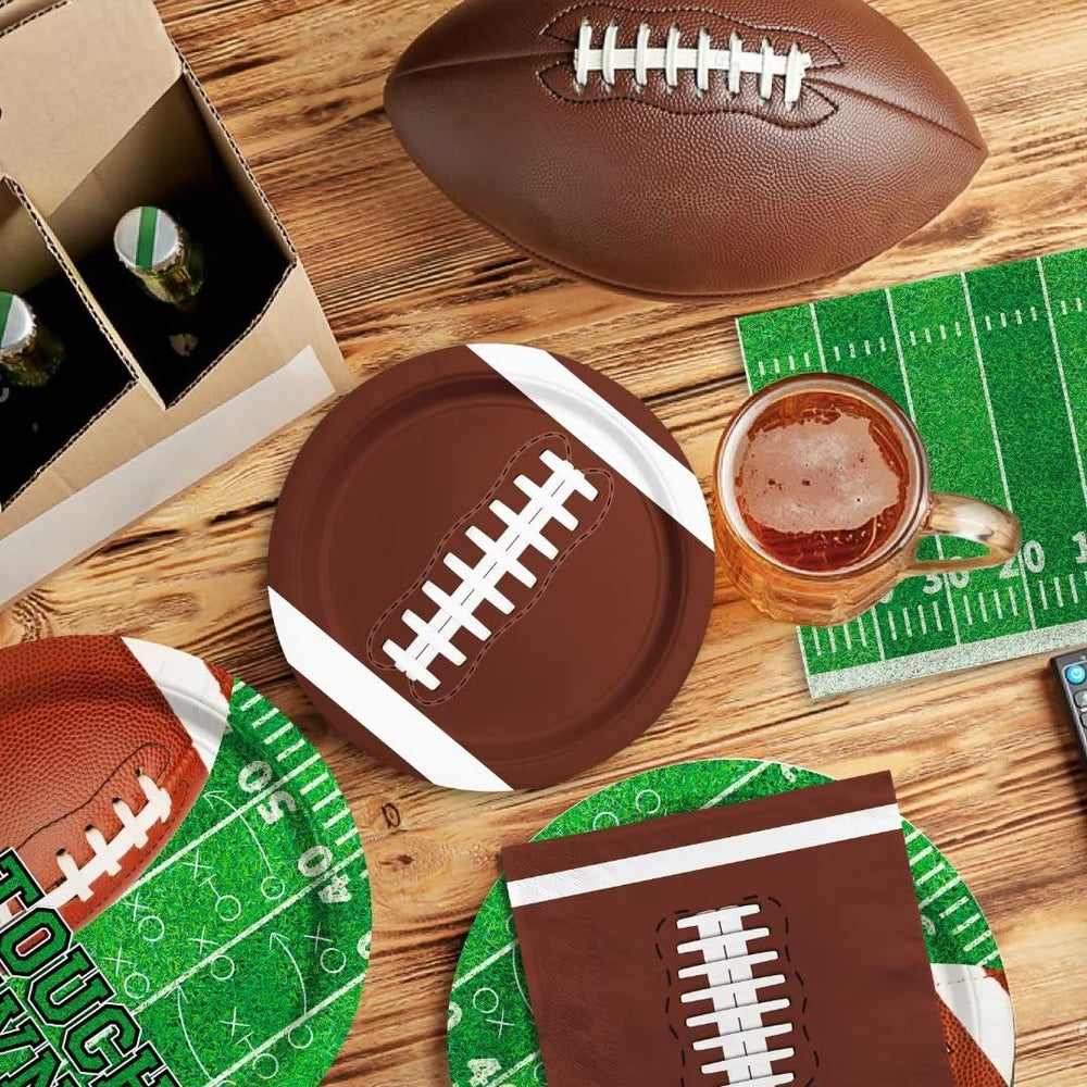 Gatherfun football tablecloth close-up, laminated durable barrier for spills