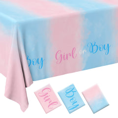 Gatherfun gender reveal tablecloth with pink-blue watercolor design for stylish baby shower decor.