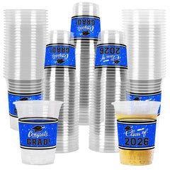 Gatherfun 16oz graduation cups set with CONGRATS GRAD text for a festive party display