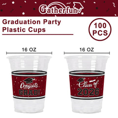 Gatherfun graduation party cups with congrats grad and class of 2026 design.