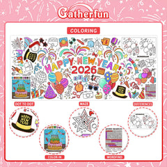 Gatherfun Happy New Year poster used as a table cover for parties