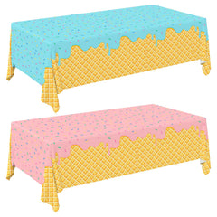 Gatherfun ice cream tablecloth with motifs for a kid's party.
