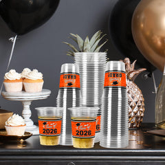Gatherfun orange graduation cups are durable partyware ideal for drinks and crowds.