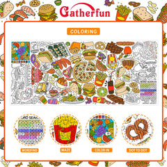 Gatherfun puzzles on poster include word find and maze for problem-solving play.
