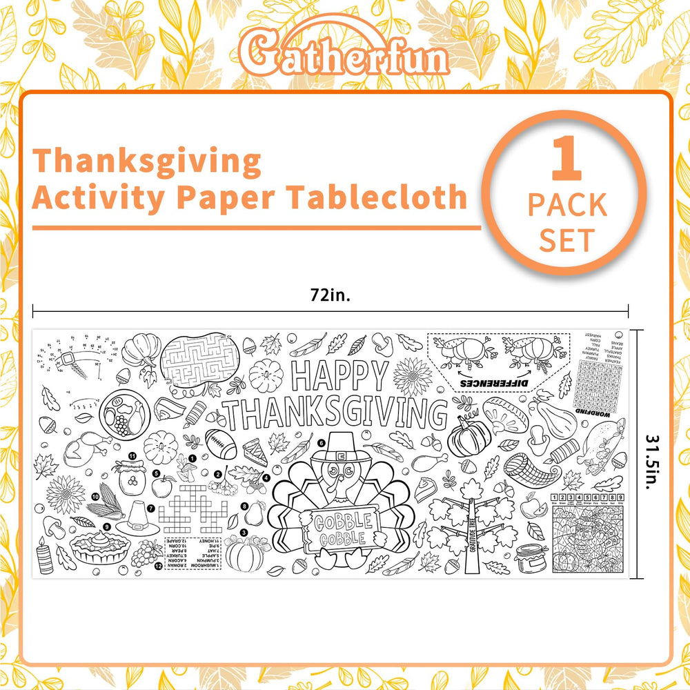Gatherfun turkey and pumpkins motif enhances festive classroom or home décor.
