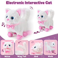 G.C Cat Toys interactive cat uses batteries for lifelike walking and meowing fun.