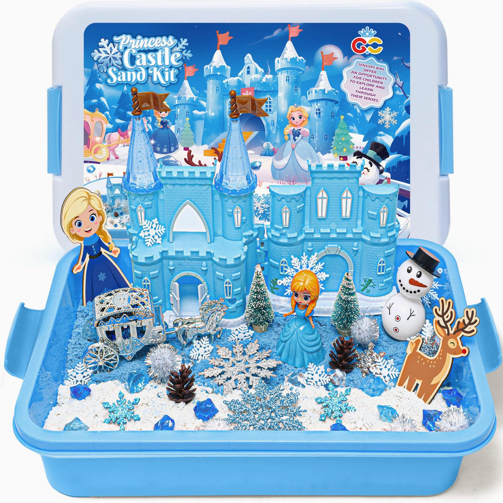 G.C Sensory Bin castle lid folds for neat, mess-free storage