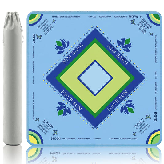 Gedgan Ocean Blue Mahjong Mat with lotus and butterfly artwork elevates game-night ambiance
