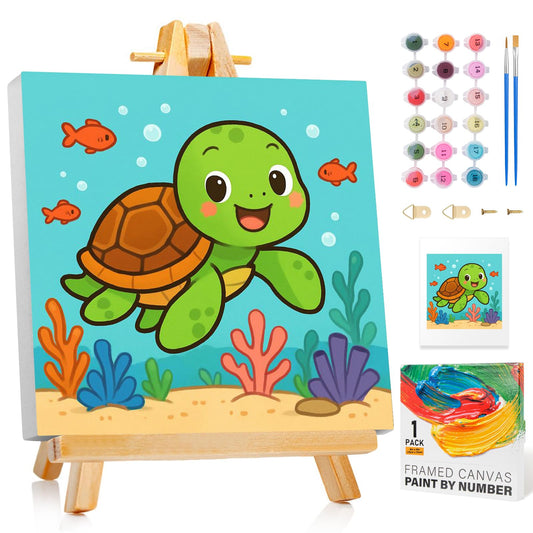 GEEHEIY sea turtle paint by numbers framed canvas ready to hang for kids