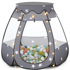 GeerWest baby ball pit with star lights enhances nighttime imaginative play indoors.
